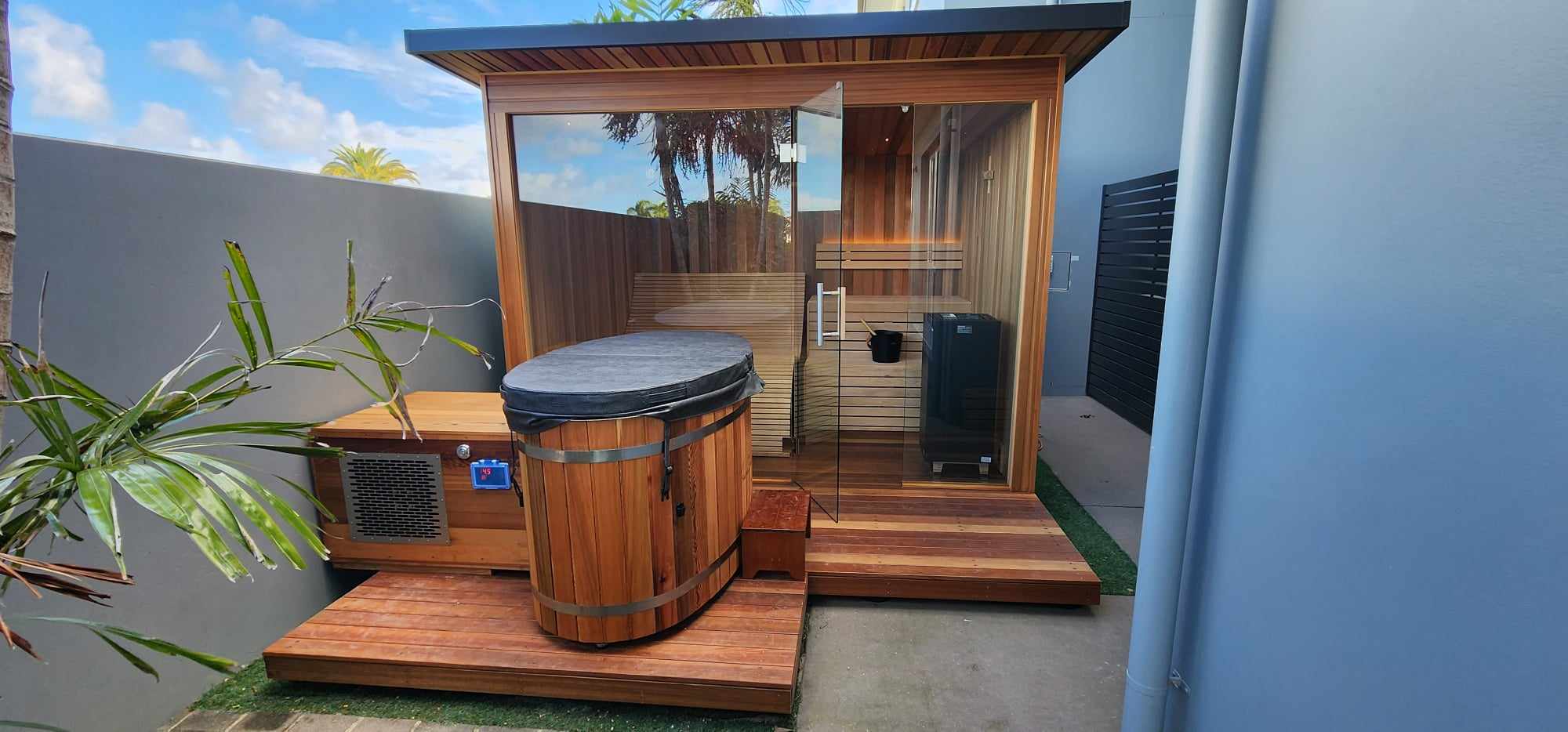 Private sauna and ice bath relaxation area